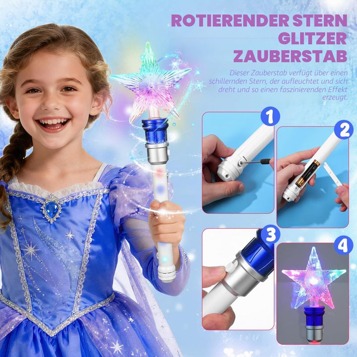 Amosfun Leuchtender Zauberstab Stern 2Er Set Led Kinder Zauberstab Leuchtend Drehbarer Glitzerstab F