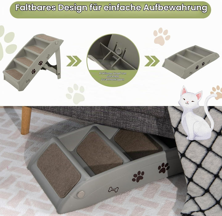 SOARS Haustiertreppe faltbar, 4-stufige Hundetreppe Katzentreppe mit Filz Matte, Tiertreppe für Katz
