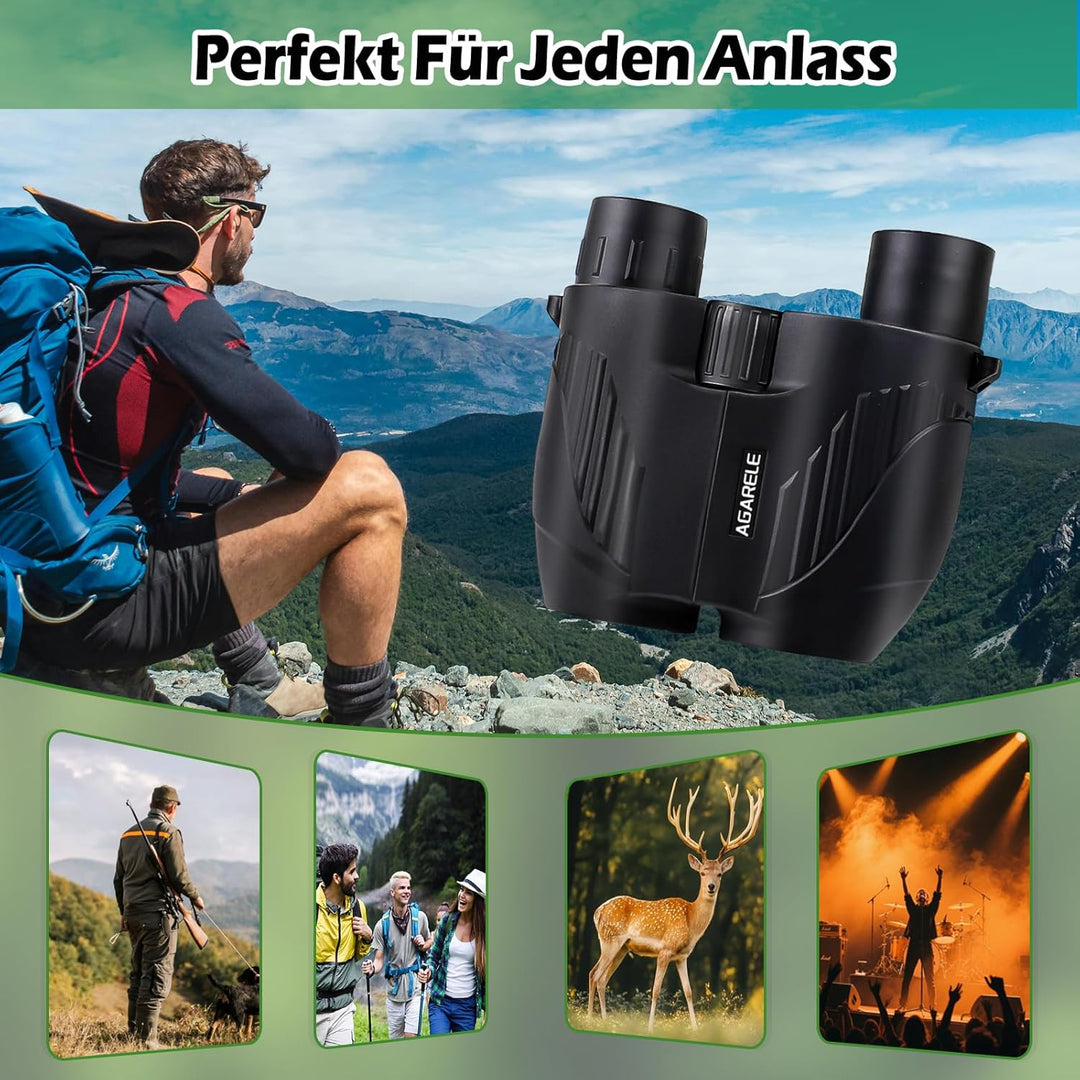 Fernglas für Erwachsene und Kinder, 10x25 Kompaktes Kleines Fernglas mit HD Linsen, Leicht, mit Gürt