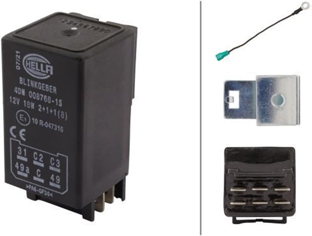 HELLA 4DN 008 768-151 Blinkgeber - 12V - 6-polig - elektronisch - mit Halter/mit Zubehör Single, Sin