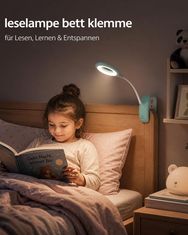 Klemmlampe Bett, LED Leselampe Bett Touch Dimmbar 3 Farben Bettlampe Klemmleuchte Augenschutz Schwan