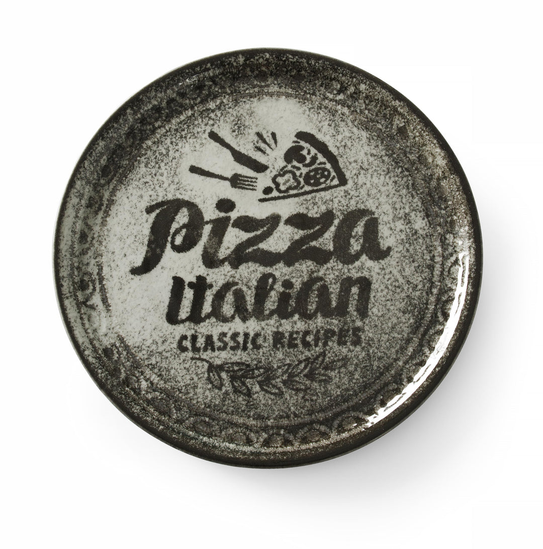 HENDI Pizzateller, Porzellan, Muster: Text und Pizza-Illustration, Geschirrspüler und Mikrowellen ge