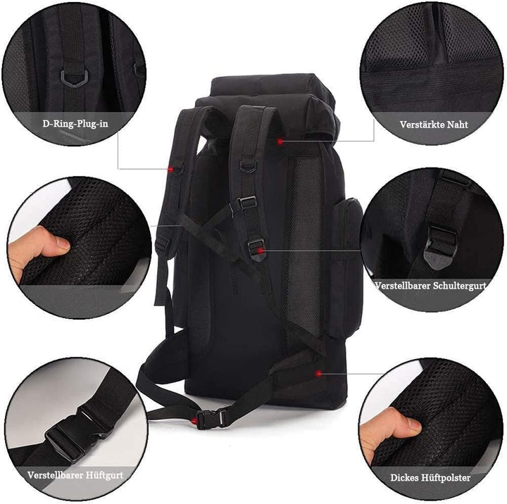 Gross Rucksack 60L-80L Wanderrucksack Wasserdicht für Herren & Damen – Reiserucksack, Notfallrucksac