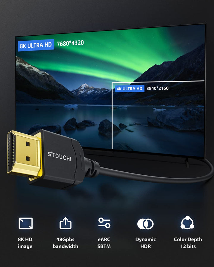 Stouchi Ultradünnes 0,5M HDMI Kabel 8K, Hyper Slim Kabel,Extrem Flexibles 8K, Unterstützt 10K 8K120