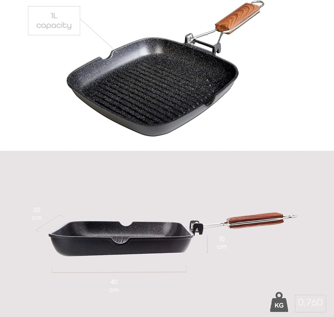 WECOOK! Ecochef Titan Grillpfann Induktion Gewellt, 28 x 28 cm, Antihaftbeschichtung QUANTANIUM Ökol