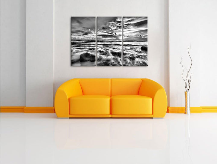 Pixxprint Sonnenuntergang am Meer als Leinwandbild/Grösse: 3 Teilig (120x80) cm/Wandbild/Kunstdruck/