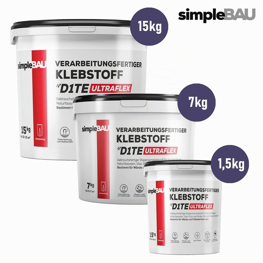simpleBAU - Fertig Gemischter Fliesenkleber 7 KG, Universal Kleber für Gipskarton Osb-Kleber für Sch