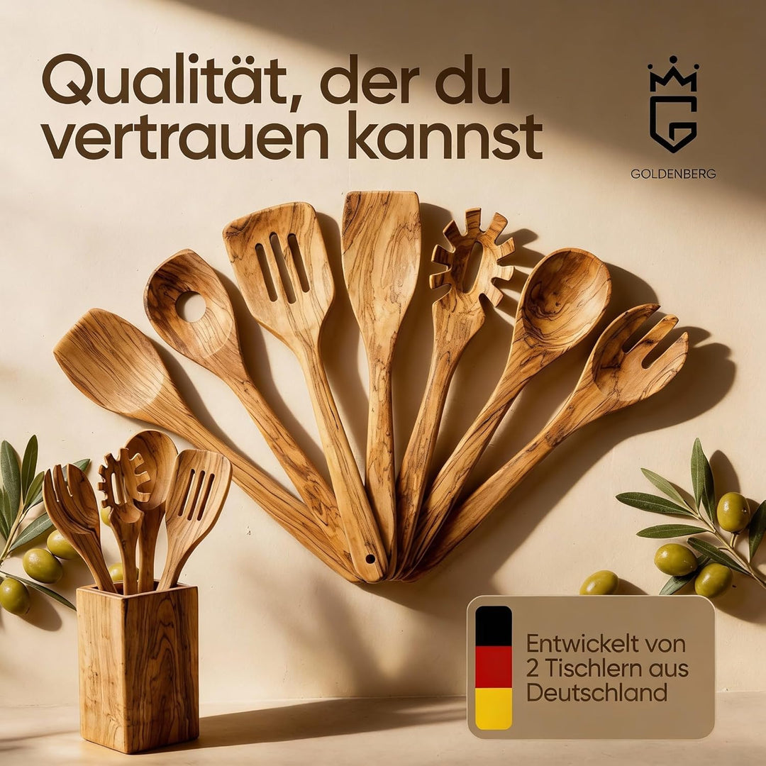 GOLDENBERG® Premium Kochlöffel Set 5-teilig | feinstes italienisches Olivenholz | antibakteriell &amp; l