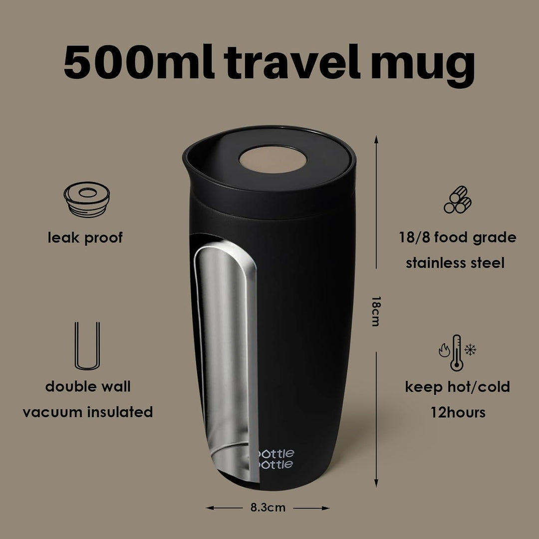 BOTTLE BOTTLE Thermobecher 500ml To Go – Premium Isolierbecher aus Edelstahl, auslaufsicher, BPA-fre
