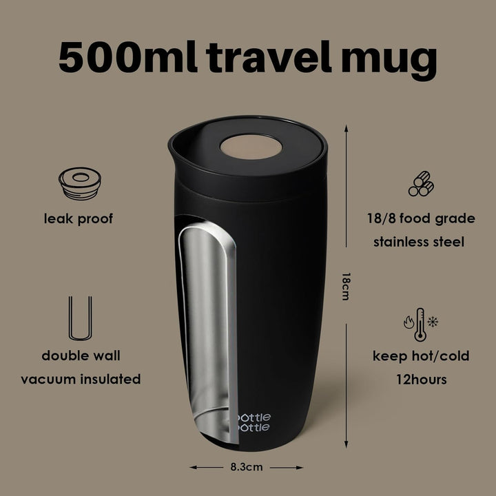 BOTTLE BOTTLE Thermobecher 500ml To Go – Premium Isolierbecher aus Edelstahl, auslaufsicher, BPA-fre