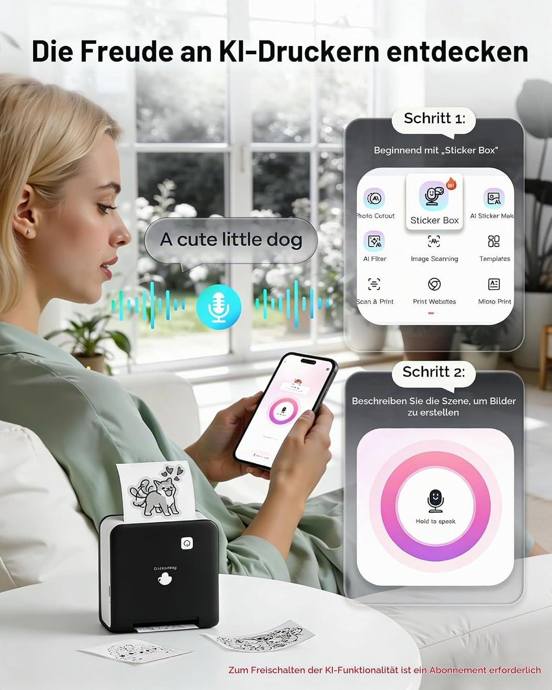 Phomemo Mini Drucker Aufkleber Drucker, M02 Pro Mini Thermodrucker, 300 DPI Fotodrucker für Smartpho