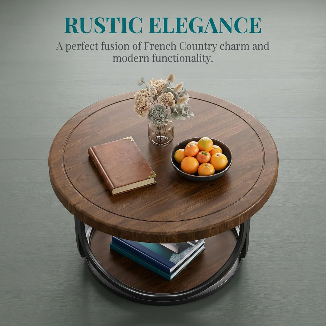 Tribesigns Runder Couchtisch, 80 cm Runder Holztisch, Bauernhaus Grosse Runde wohnzimmertisch mit 2-