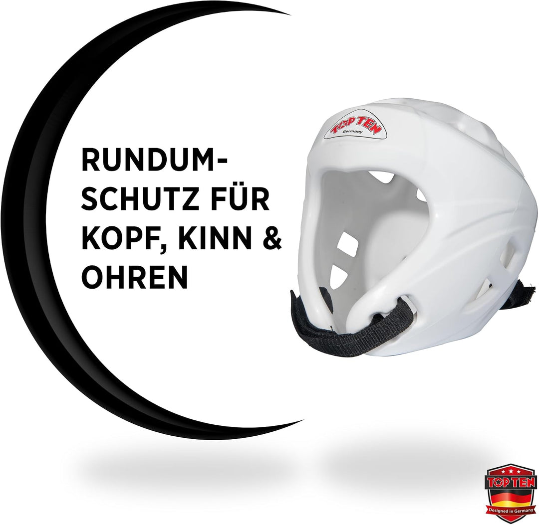TOP TEN Kopfschutz Avantgarde |WAKO Approved | ITF Approved | Kickboxen | TKD Weiss S, Weiss S