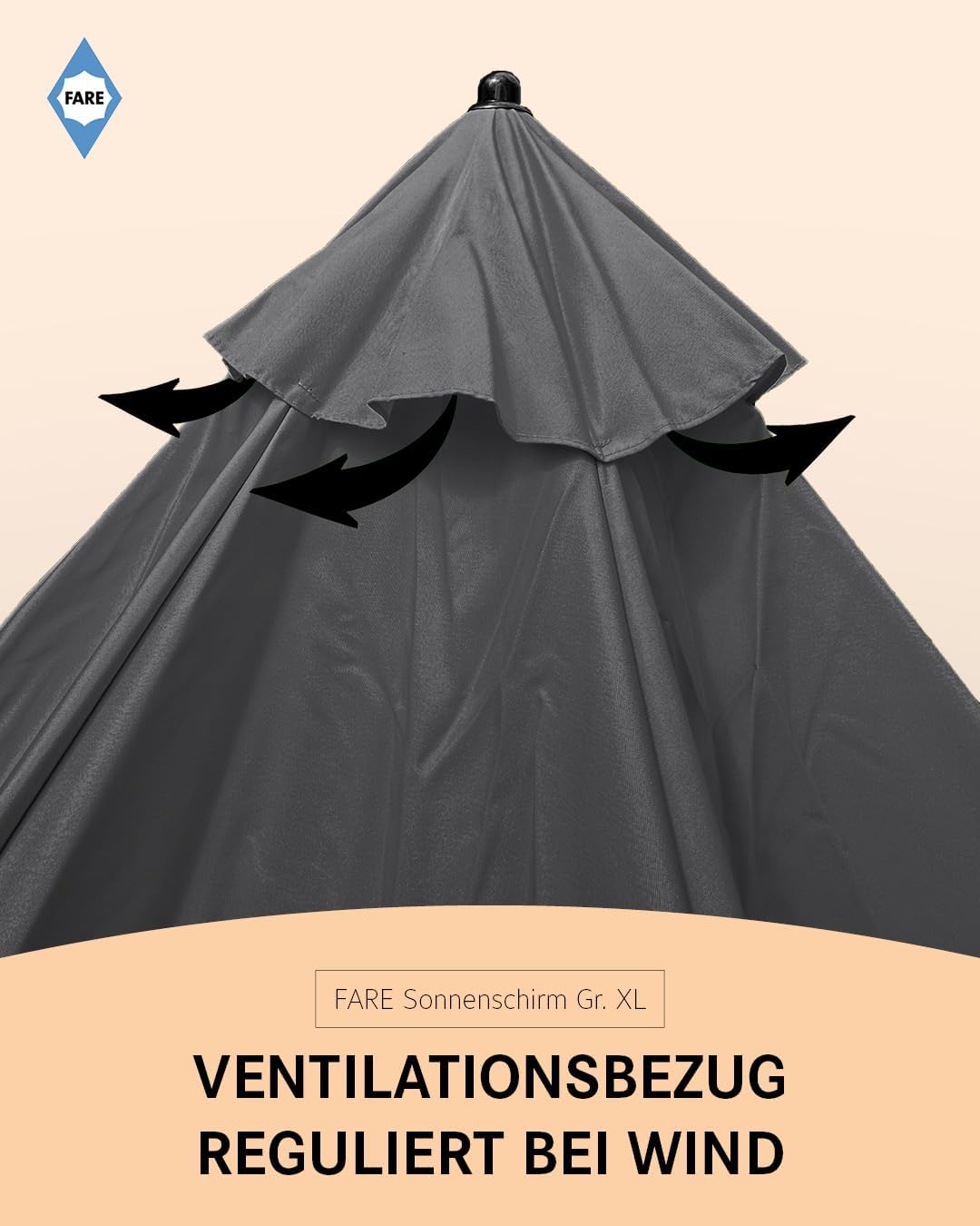 FARE Sonnenschirm Gr. XL - 235 cm Durchmesser - UV-Schutz 50+ für Balkon Garten Terrasse Sommer - Ti