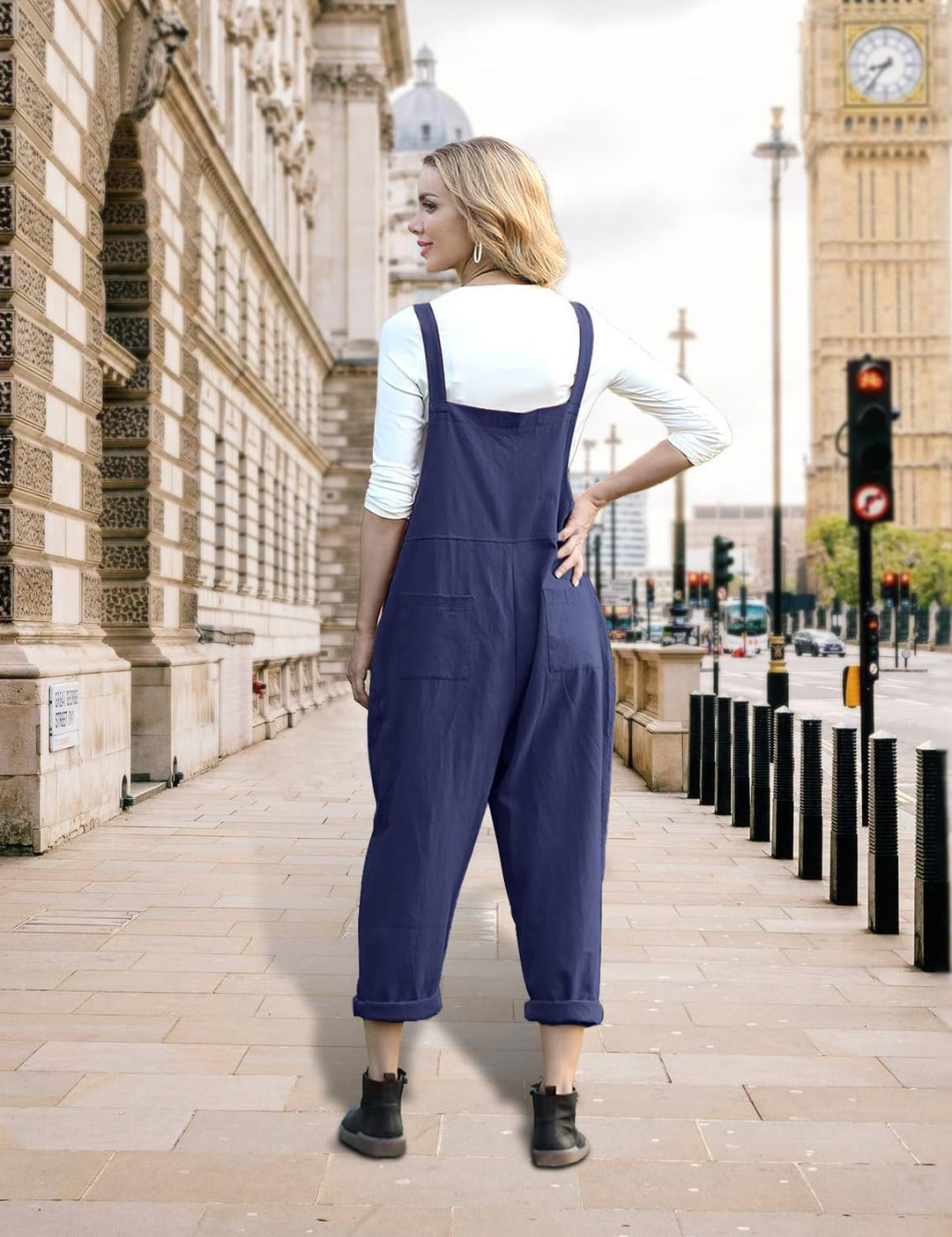 YESNO Damen Latzhose Sommer Oversize Trägerhose Beiläufig Loose Bib Pants Overall Baggy Jumpsuit Str