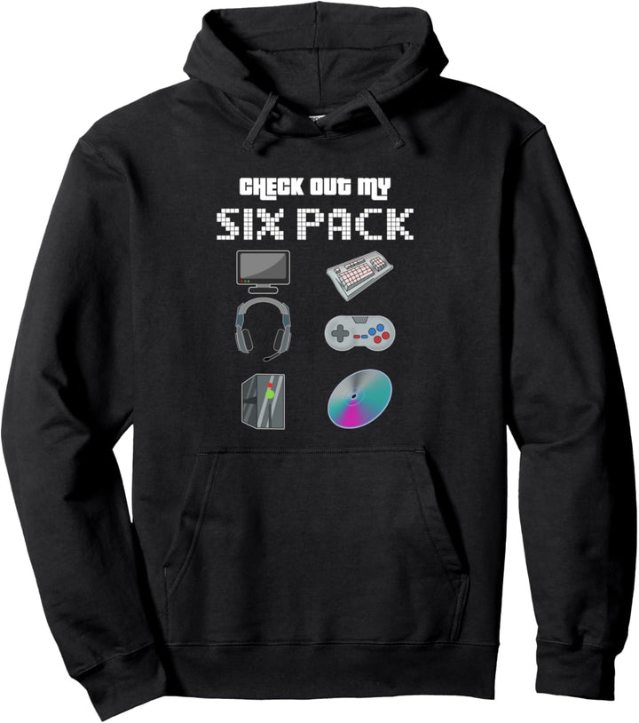 Schauen Sie sich mein Sixpack Computerspiel an Pullover Hoodie