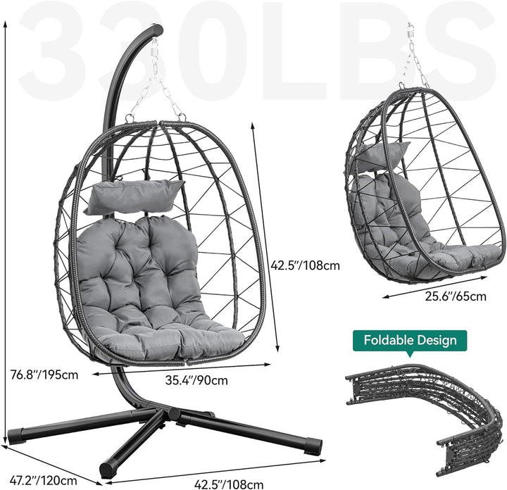 YITAHOME Hängesessel mit Kissen, Max. Belastung 150 kg, Hängesessel Outdoor mit Gestell Körbe 80x65x