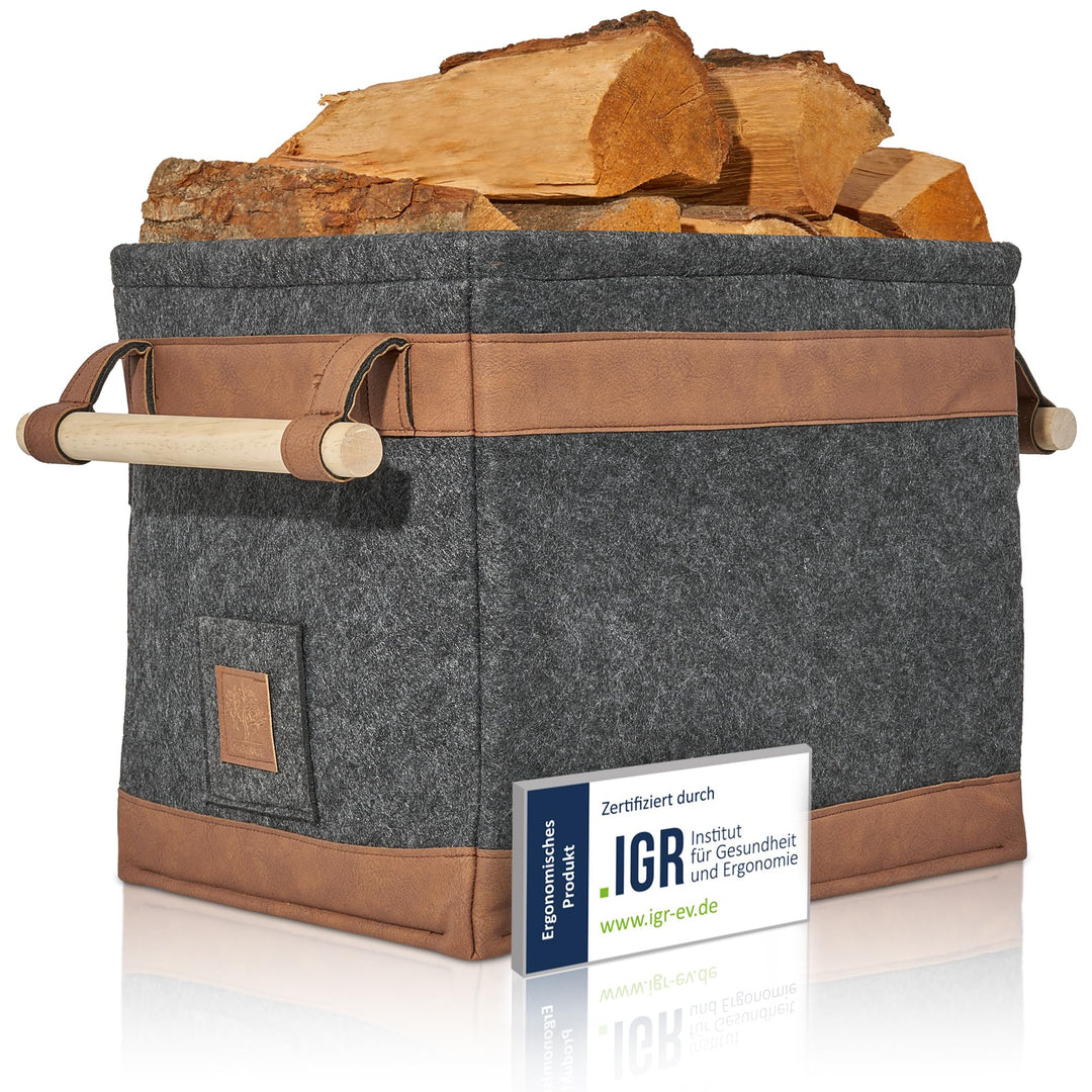 OAKAGE® Holzkorb für Kaminholz Gross [Schmutzabweisendes Innenfutter und Lederboden] Kaminholzkorb F