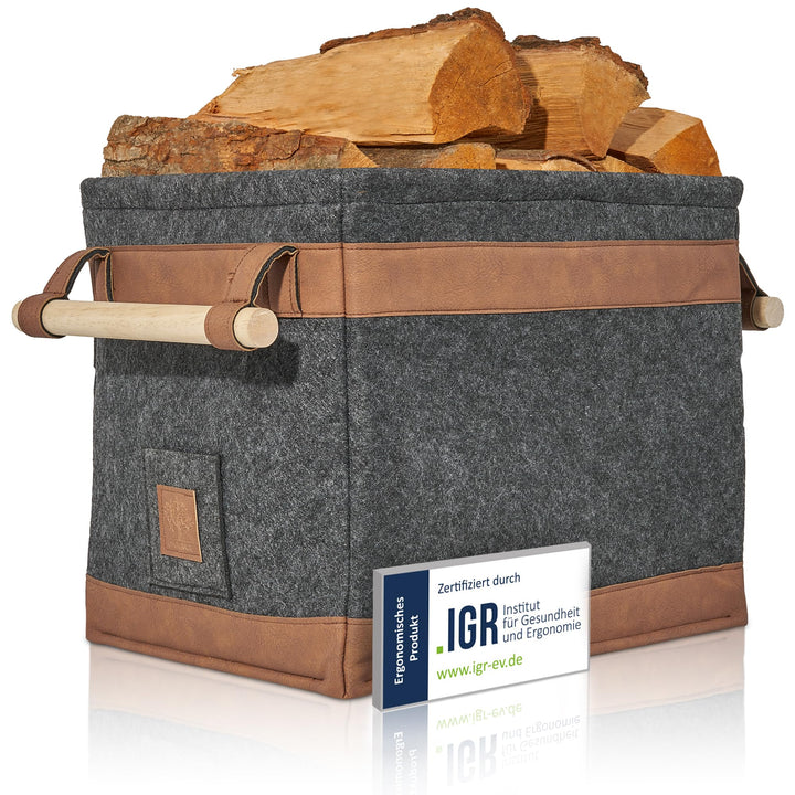 OAKAGE® Holzkorb für Kaminholz Gross [Schmutzabweisendes Innenfutter und Lederboden] Kaminholzkorb F