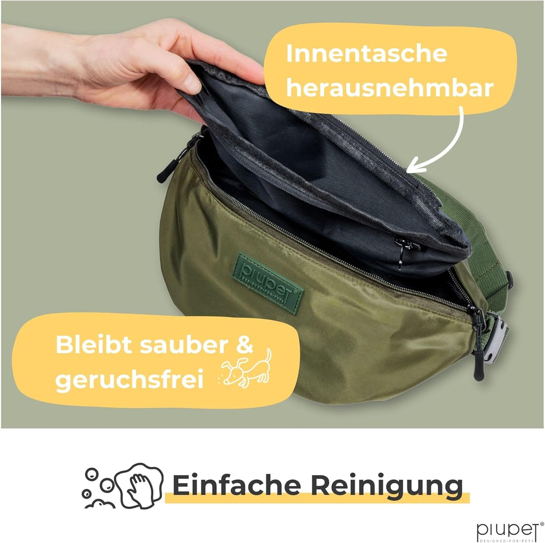 PiuPet® Leckerlitasche für Hunde I Stylische & wasserdichte Gassitasche Hunde mit 3 Reissverschlussf
