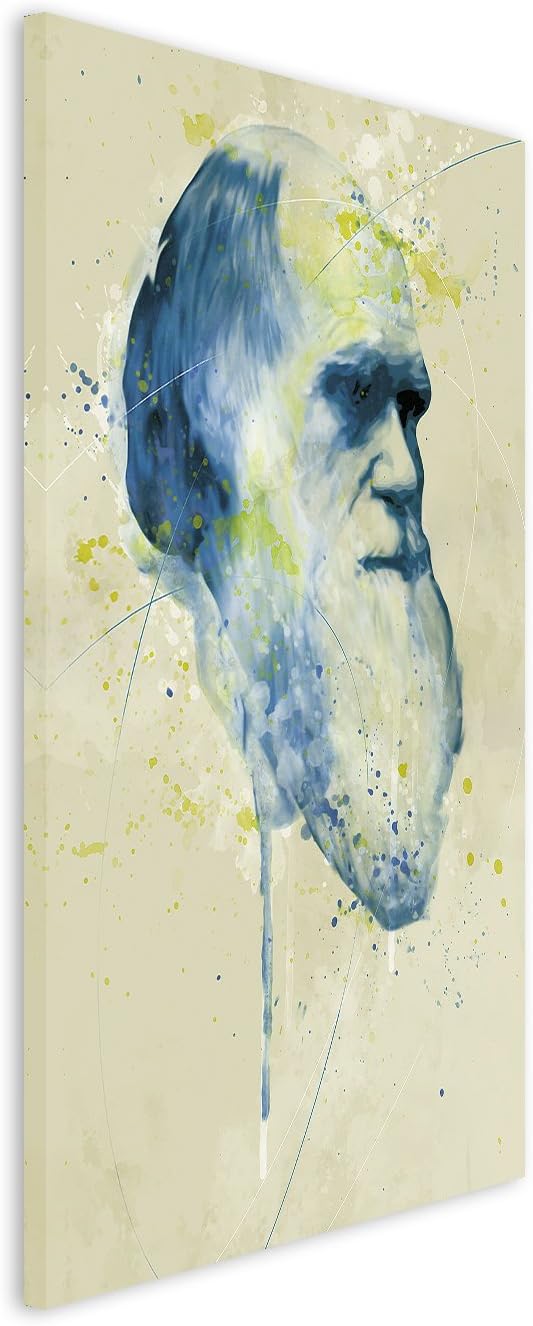 Charles Darwin Aqua 90x60cm - Splash Art Paul Sinus Wandbild auf Leinwand - Malerei, Kunstbild, Aqua