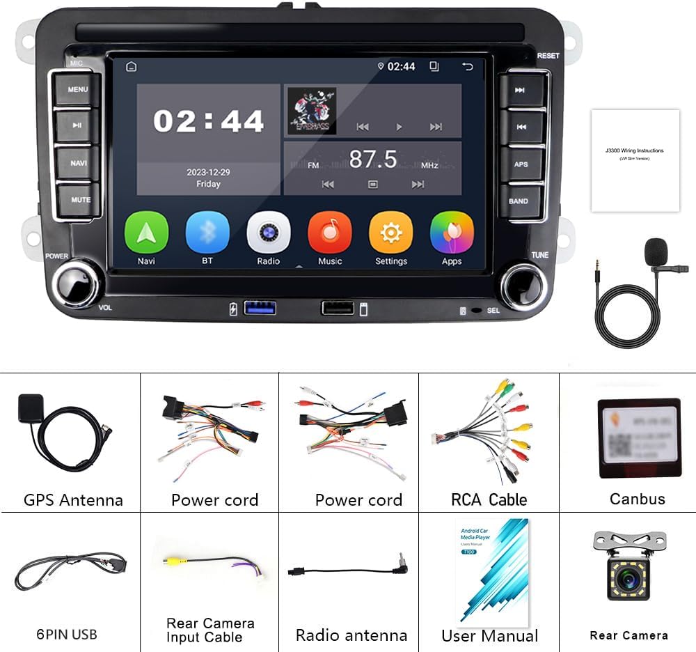 Android Autoradio für VW mit Navi Golf Polo Passat Touran, CAMECHO 7 Zoll Touchscreen Autoradio Dopp