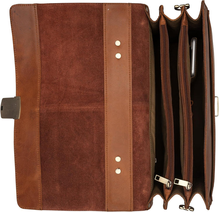 Burkely Fundamentals Vintage Dean Briefcase 3-Comp – Hunter Leder Laptoptasche – Klassische Aktentas