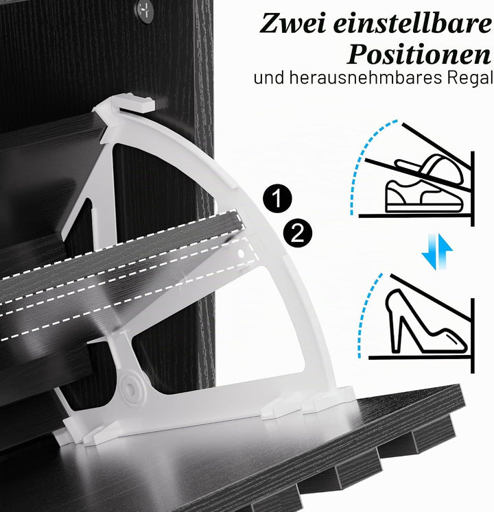 UEV Schuhschrank mit 3 Klappen, Schuhkipper Schuhkommode Schuhregal schmal für Flur mit Kippschutz/G
