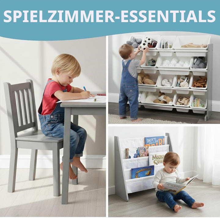 Humble Crew WO671 Kindermöbel - Kinder-Bücherregal aus Holz mit 4 Etagen, Grau/Weiss Grau Weiss, Gra