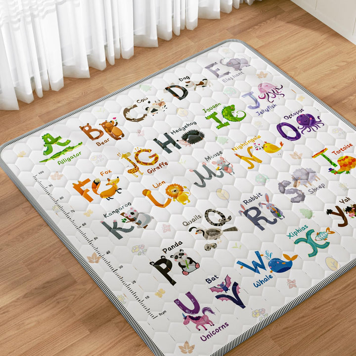 Krabbelmatte Baby 127x127cm, Verdickte Spielmatte Baby Faltbar mit 26 Buchstaben, Tierdrucke und Höh
