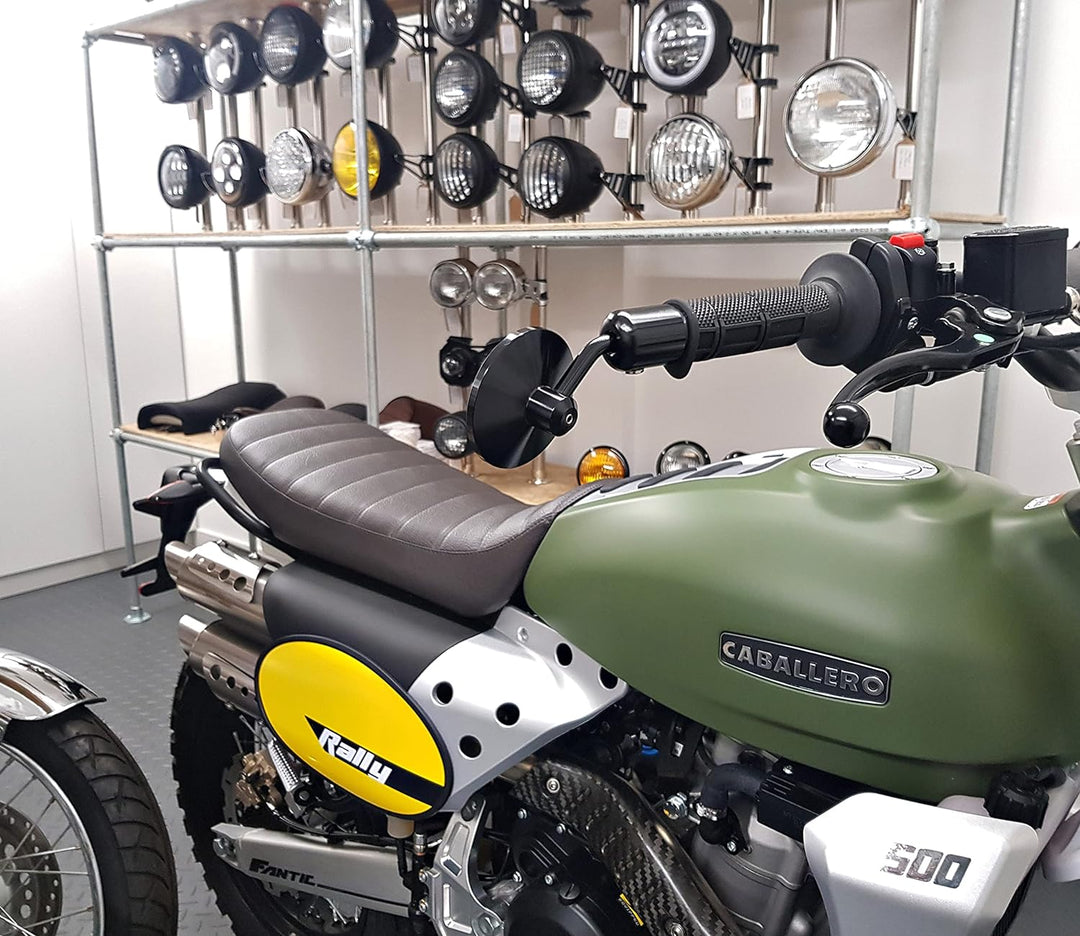Motorrad Lenker Endspiegel, seitliche Rückansicht, SCHWARZ mit konvexem Glas für 22mm Lenker