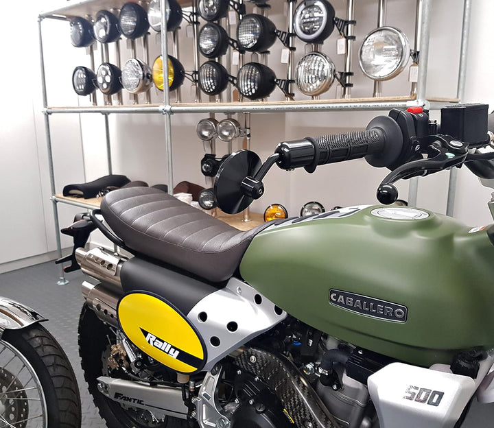Motorrad Lenker Endspiegel, seitliche Rückansicht, SCHWARZ mit konvexem Glas für 22mm Lenker