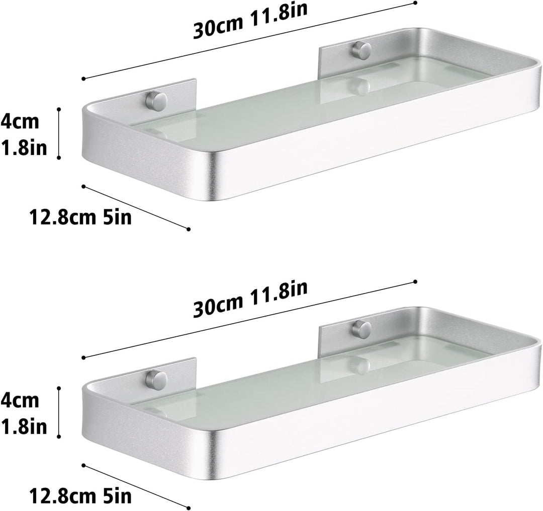 Duschablage Ohne Bohren, Aluminium Badezimmer Regal Selbstklebend Duschkorb Ablageregal mit Mattglas