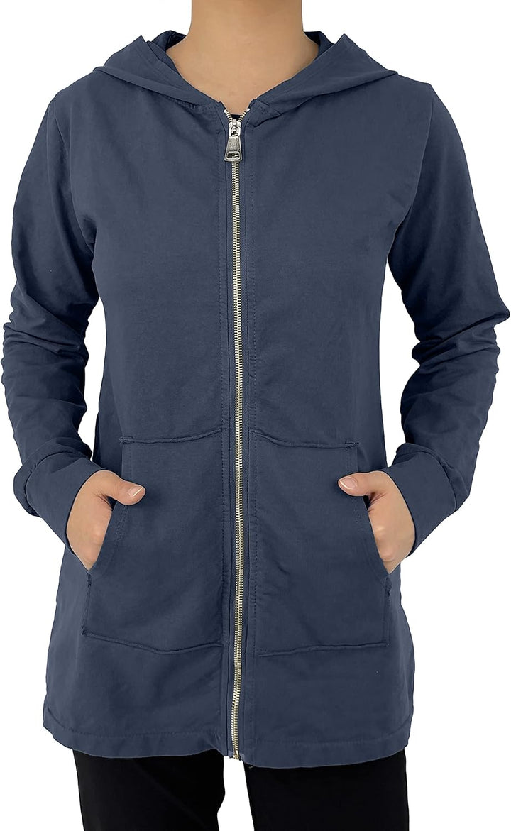 JOPHY & CO. Langes Sweatshirt für Frauen mit Kapuze, Reissverschluss und Taschen (cod. 9047) S Blau,