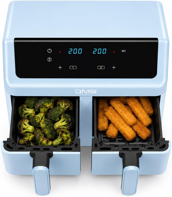 DMS® Doppelkamme Heissluftfritteuse 9L 2000W Air Fryer, 8 Programme 65–200°C | Extra grosses Fassung
