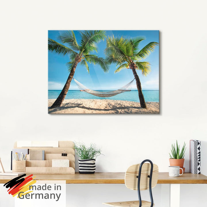 ARTland Glasbilder Wandbild Glas Bild einteilig 80x60 cm Querformat Strand Meer Südsee Karibik Palme