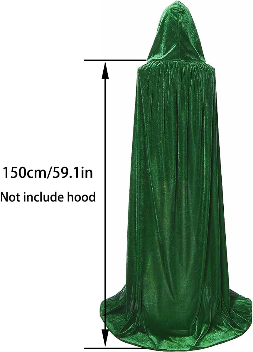 Winwild Grüner Samt Umhang mit Kapuze,150CM Samt Cape Vampir Kostüm Damen Herren Erwachsener für Kar