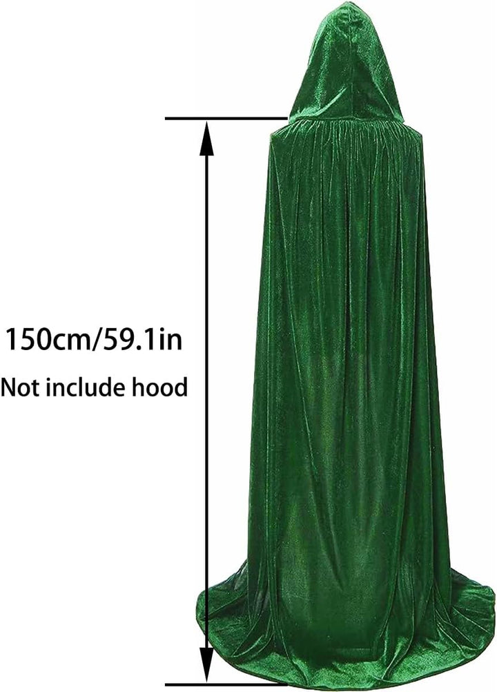 Winwild Grüner Samt Umhang mit Kapuze,150CM Samt Cape Vampir Kostüm Damen Herren Erwachsener für Kar