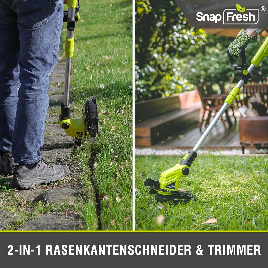 SnapFresh Akku-Rasentrimmer 20V Freischneider (mit Akku und Ladegerät, Schneller Fadenwechsel, 30.5c
