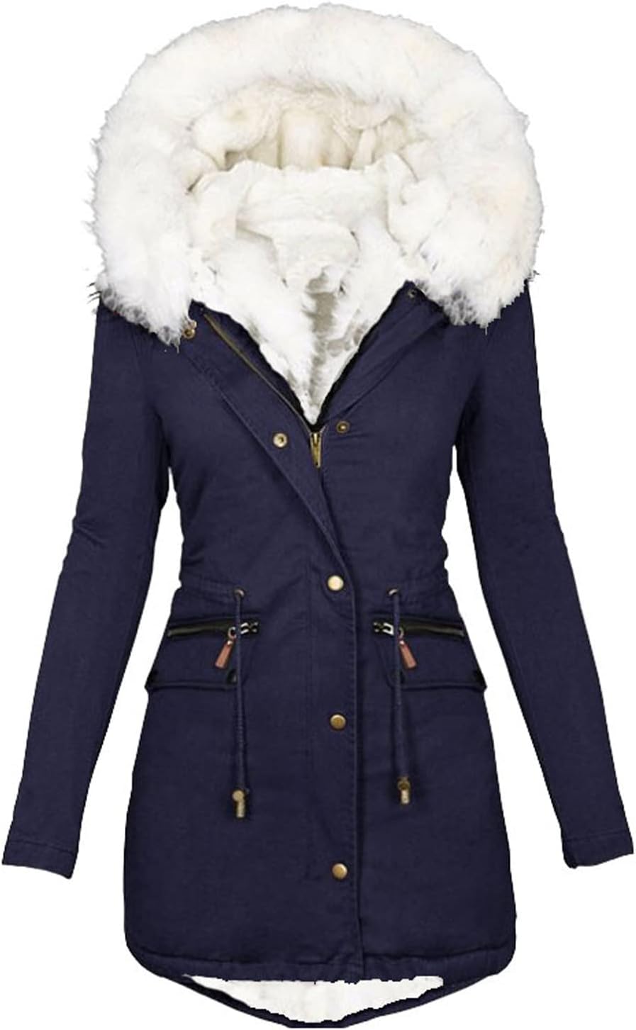 EMATOP Wintermantel Damen Warmer Lang Jacke Baumwolle Einfarbig Wanderjacke mit Kapuze Wintermantel
