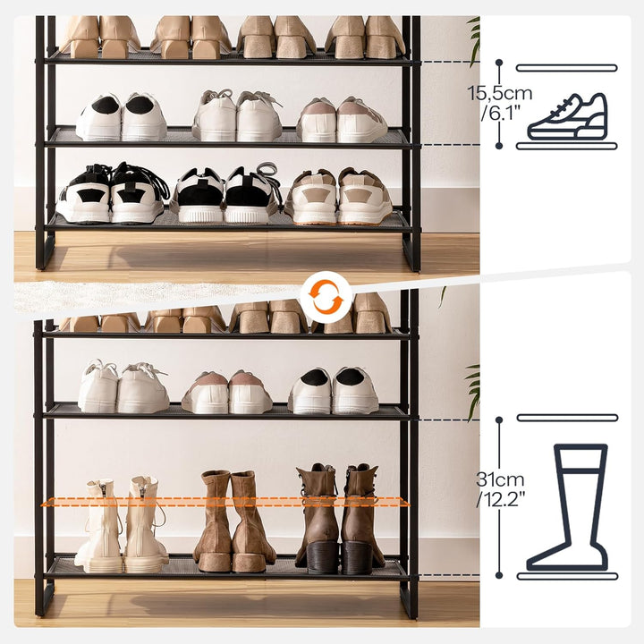 HOOBRO Grosse Schuhregal, 12-stöckiges Schuhablage, Schuhschrank hoch, für 35-45 Paar Schuhe, Metall