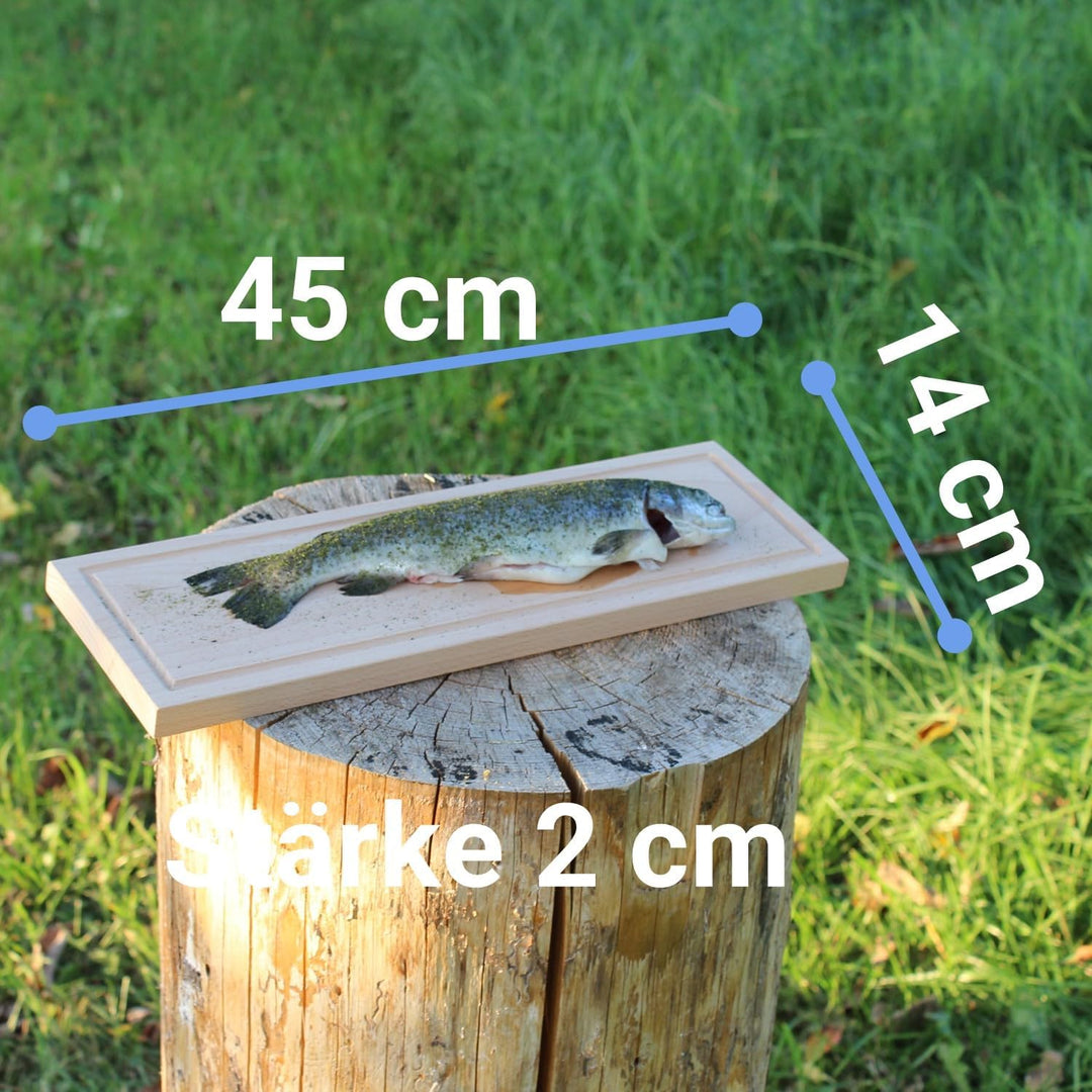 SCHILLING Fischgrilltechnik Grillbrett, Räucherbrett, 45x14x2 cm, Buche, Abtropfrinne, für jedes Gri