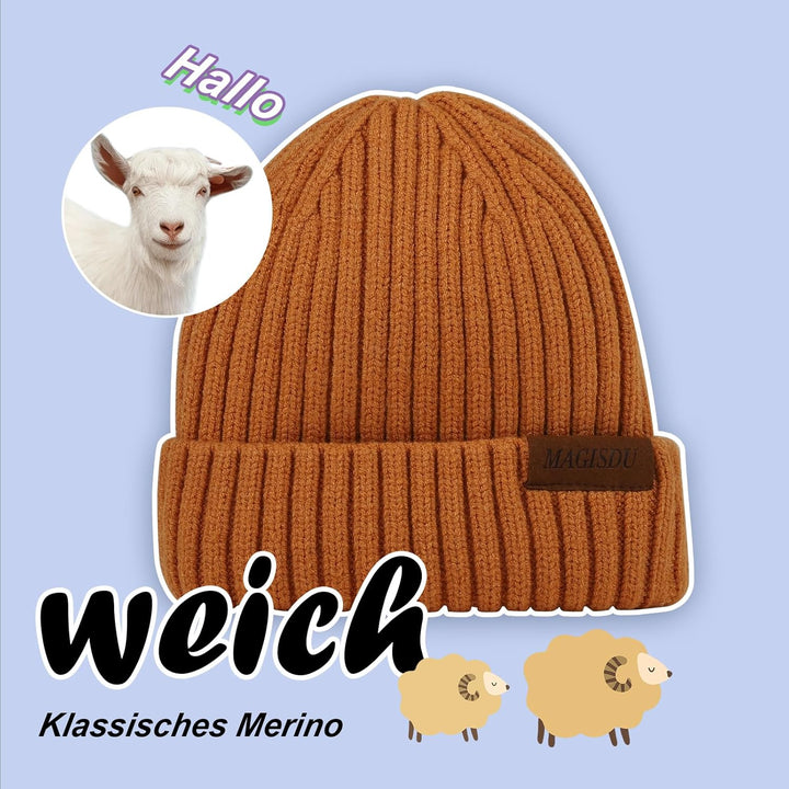 MAGISDU Baby Wintermütze Kinder Merino Mütze Jungen&Mädchen Wollmütze Strickmütze Winter Beanie Ther