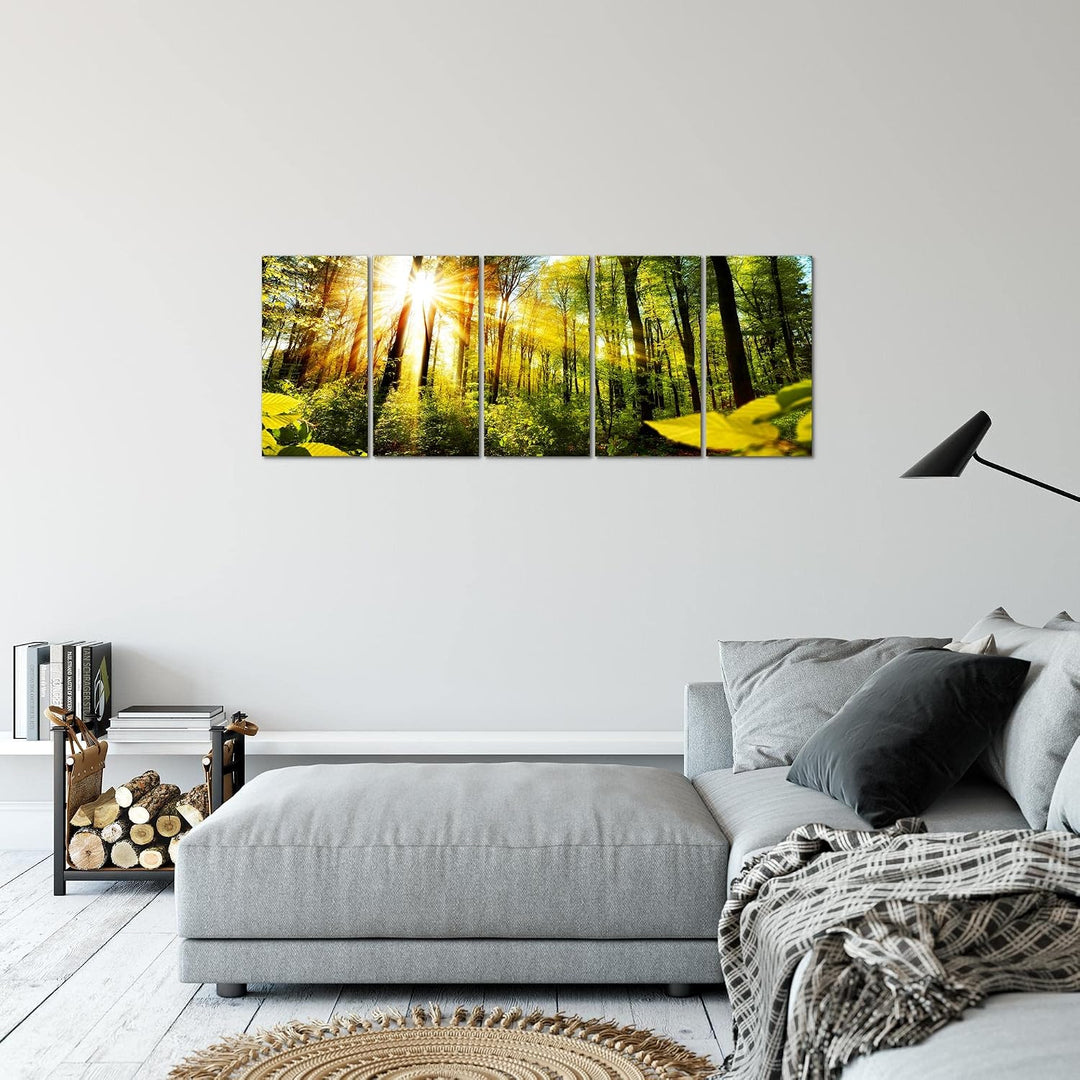 Runa Art Bild Wald Landschaft Wandbilder auf Vlies Leinwand 5 Teilig Wanddekoration Schlafzimmer Woh