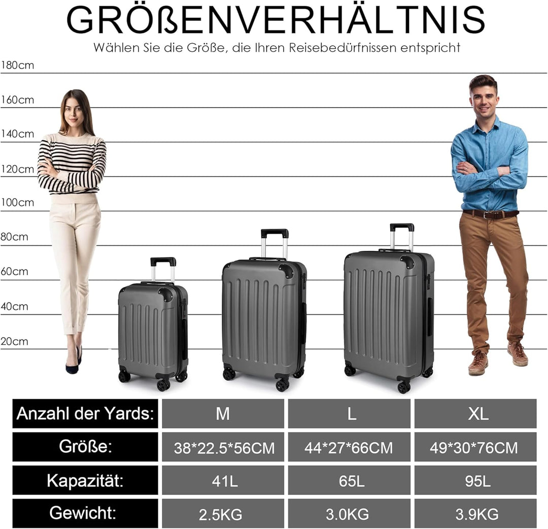 TANTOMI Kofferset 3-teilig, ABS Hartschalenkoffer Set, Reisekoffer Set mit Rollen, Gepäck-Sets (20/2