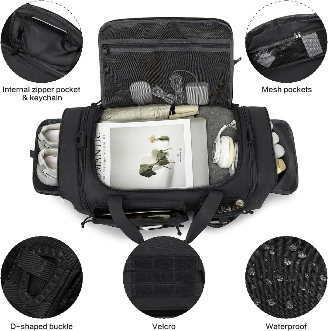 Taktische Reisetasche Sporttasche 50-55L Erweiterbar 3-in-1 Sporttaschen Herren Mittel mit Schuhfach