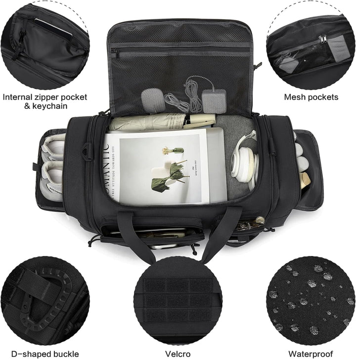 Taktische Reisetasche Sporttasche 50-55L Erweiterbar 3-in-1 Sporttaschen Herren Mittel mit Schuhfach