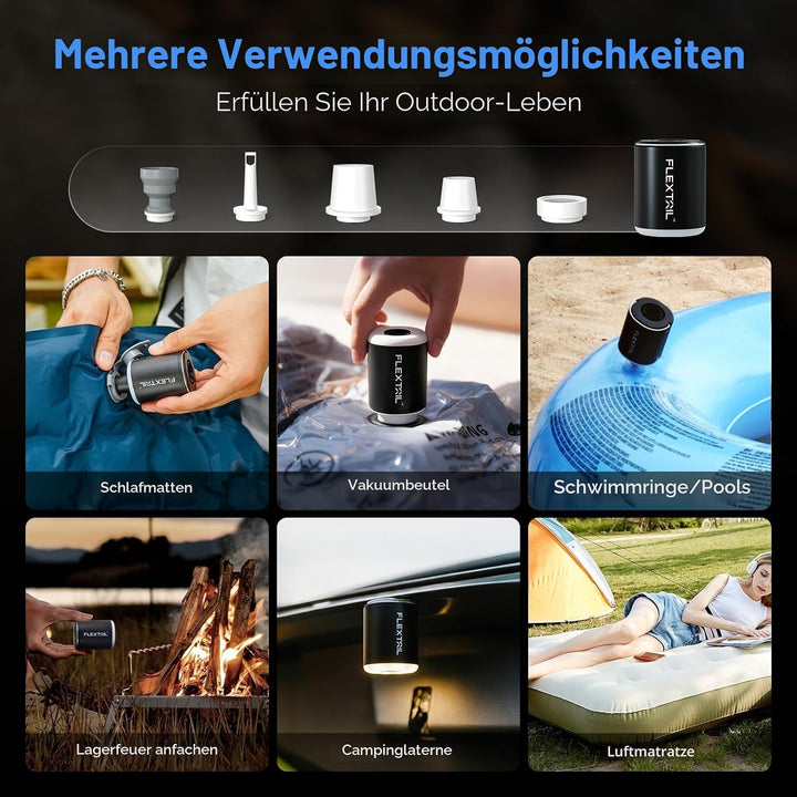 FLEXTAILGEAR Tiny PUMP2 X, Elektrische Luftpumpe mit 1300mAh Akku, Tragbare Kompakte Mini Pumpe USB