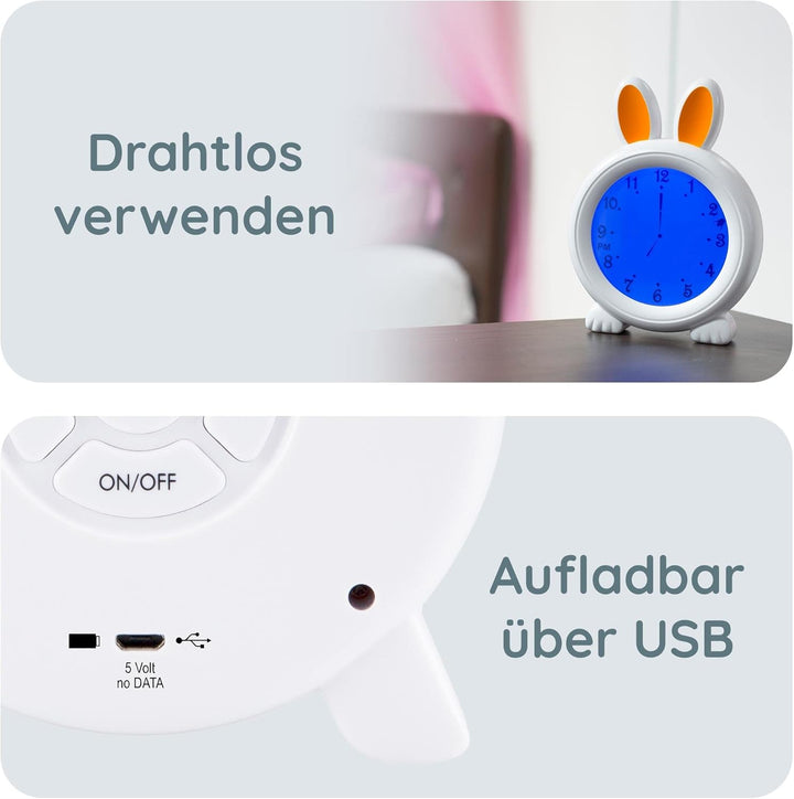 Alecto BC100BUNNY Kinderwecker - Nachttischlampe hilft Kindern EIN Zeitgefühl zu bekommen -Nachtlich