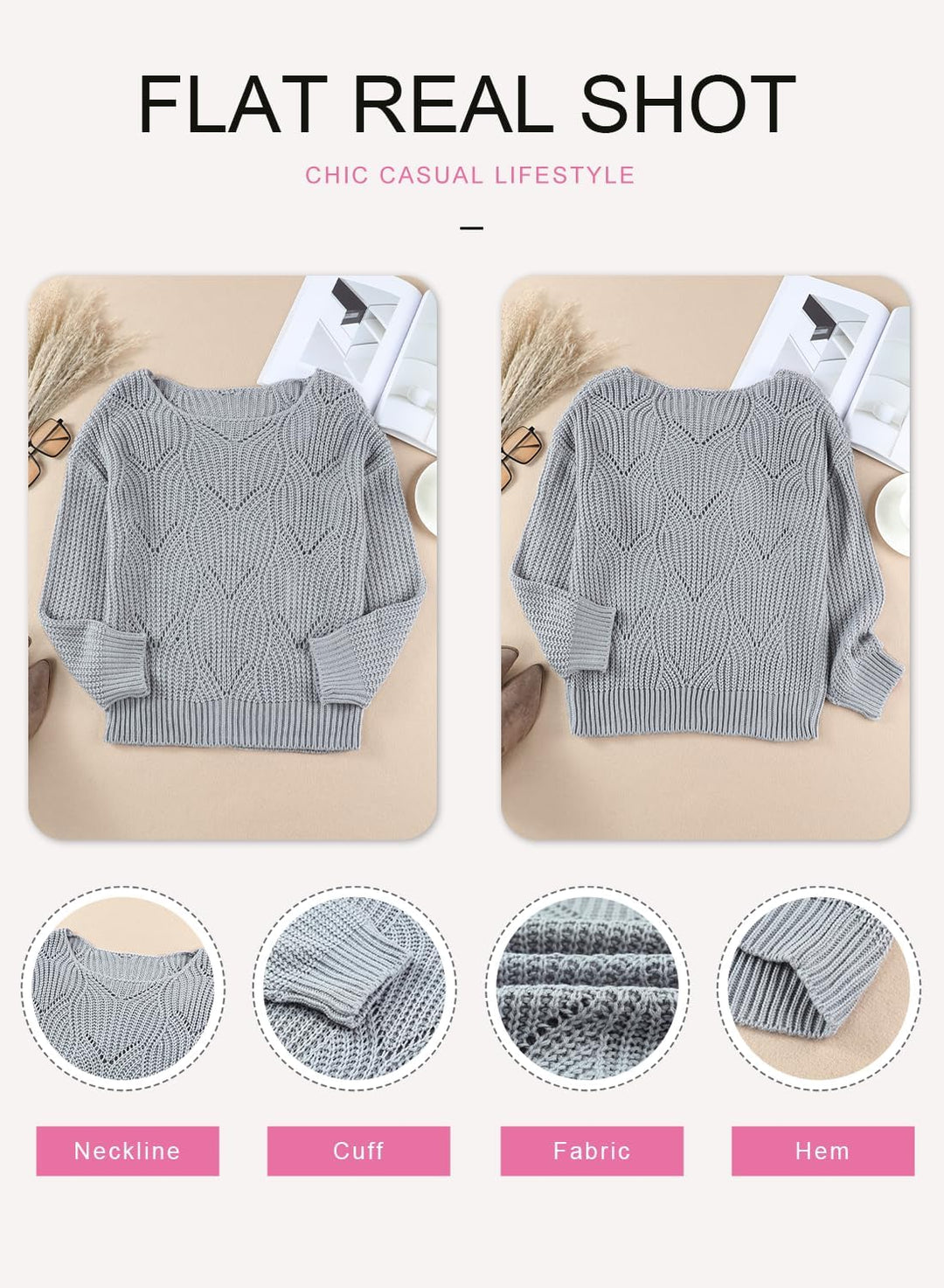 Dokotoo Damen Strickpullover Elegant Rundhals Pullover Herbst Winter Einfarbiger Pulli Oberteil Swea